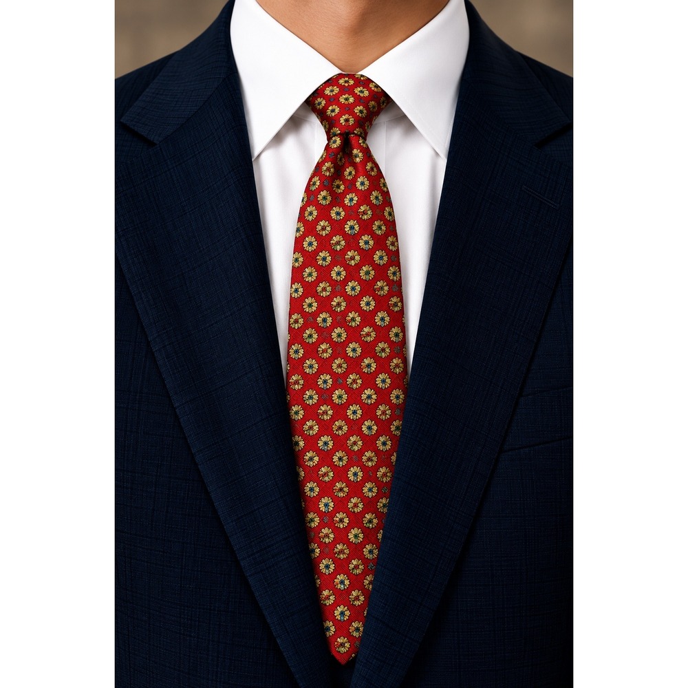 Salvatore Ferragamo Mens Red Silk Tie Flower Ladybug Print Made in Italy
